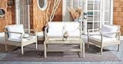 Devoko Outdoor Patio Furniture Set,4-Piece Waterproof Outdoor Sofa with Washable Soft Cushion,Scratch-Proof Wicker Patio Furniture for Outdoor Garden/Balcony, Beige & White - Rattan, 21X40X31 Inch