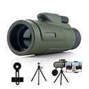 Zhizuka 12x50 HD Monocular Telescope High Powered for Adults with Smartphone Holder, High Powered Monocular Scope with Clear Low Light Vision for Star Watching, Bird Watching, Hiking, Concert- Green