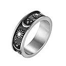 HZMAN 8mm Moon Star Sun Statement Ring Stainless Steel Boho Jewelry for Women Men (Silver, 10)