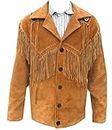 IMOHyperMarket Mens Western Jackets Handmade Native American Fashion Traditional Brown Suede Leather Jacket Fringes Beaded Style 1980’s Casual Coat