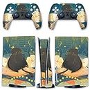 BelugaDesign Fat Cat Skin PS5 | Leaves Animal Anime Cartoon | Cute Kawaii Vinyl Cover Wrap Sticker Full Set Console Controller | Compatible with Sony Playstation 5 (PS5 Disc, Multicolored)