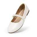 DREAM PAIRS Girls Dress Shoes - Mary Jane Casual Slip On Ballerina Flat, Ivory - 13 Little Kid (Serena-100-inf)