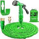Suplong Expandable Garden Hose 25ft,Expanding Hose Pipe with 1/2",3/4" Fittings,Lightweight Flexible Garden Hose with 7 Function Spray Nozzle(25ft, Green)