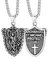 FaithHeart St Michael Archangel Pendant Necklace for Men, Stainless Steel Saint Michael Shield Jewelry, Christian Prayer Neck Charm Sturdy Chain 22"+2" inch