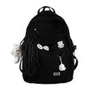 MTRoyaldia Kawaii Cute Aesthetic Backpack for School Middle Student Travel with Kawaii Pin And Accessories, Large Capacity Cute Teens Girls Bear Pin Book Bags (BLACK)