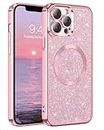 GaoBao for iPhone 12 Pro Max Case, Slim Fit Magnetic iPhone 12 Pro Max Case [Compatible with MagSafe] Luxury Sparkle Full Body Protective Phone Cases Covers for iPhone 12 Pro Max 6.7'', Pink Glitter