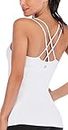 RUNNING GIRL Yoga Tank Tops for Women Built in Shelf Bra B/C Cups Strappy Back Activewear Workout Compression Tops, C-White, Small