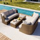 5 Piece Outdoor Patio Furniture Set, Modular Wicker Sectional Sofa Conversation Set w/ Adjustable CoffeeTable & Thick Cushions