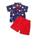 Baby Casual Clothing Sets Infant Boys Lapel Short Sleeve Santa Snowflake Printed Suit Solid Color Shorts Christmas Boys Gentleman Suit (Navy, 2-3 Years)