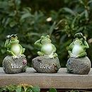 Juego de 3 estatuas de jardín de rana, rana sentada en piedra, figuras de jardín de ranas, decoración de escultura de rana para esculturas de hadas, adornos para jardín, decoración de patio