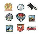 Coudre Patches 9Pcs Round Embroidered Badges Natural Scenery Adhesive Patches Clothing Accessories Luggage Accessories Cloth Label Embroidered Cloth Stickers