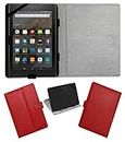 Acm Leather Flip Flap Case Compatible with Kindle All Fire Hd 8 Tablet Cover Stand Red