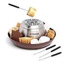 Nostalgia Indoor Electric Stainless Steel S'Mores Maker with 4 Lazy Susan Compartment Trays for Graham Crackers, Chocolate, Marshmallows and 4 Roasting Forks, Brown