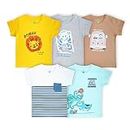 YUV Infant Baby Boys & Girls 100% Cotton Printed Multicolor Half Sleeve T Shirts - 18 to 24 Months Babies, Pack of 5