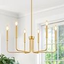 Gold Chandelier, 6-Light Farmhouse Chandelier for Dining Room Lighting Fixtures Hanging, Dining Light Fixtures Industrial Modern Chandelier for Bedroom, Foyer, Hall, Porch, Living Room and Entryway