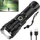 Rechargeable LED Flashlight, Tactical XHP70 Flashlight 980000 High Lumens, LED Flashlight with Zoomable, 5 Modes, Military Grade Waterproof LED Flashlights for Camping, Hiking, Emergencies