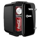 Tiastar Mini Portable Fridge, 4 Liter/6 Cans Beverages & Skincare Mini Fridge for Bedroom, Car, Office Desk, Two Gears - Cooler and Warmer (Black)