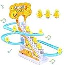 BELOXY Duck Slide Toy Set, Funny Automatic Stair-Climbing Ducklings Cartoon Race Track Set Little Lovely Duck Slide Toy Escalator Toy with Lights and Music (Duck Slide Toy pcs 1)