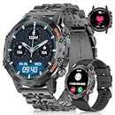 LIGE Smartwatch Herren (Anruf Texte Erinnerung),1,39 Zoll Robuste Outdoor Smartwatch mit Herzfrequenz Schlafüberwachung,100+ Sportmodi Fitnessuhr Militär Smart Watch für Android iOS, Schwarz Edelstahl
