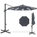 Best Choice Products 10ft Solar LED Cantilever Patio Umbrella, 360-Degree Rotation Hanging Offset Market Outdoor Sun Shade for Backyard, Deck, Poolside w/Lights, Easy Tilt, Cross Base - Slate