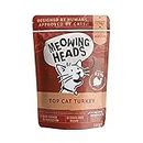 Meowing Heads Wet Cat Food - Top-Cat Turkey - 93% Natural Turkey, Chicken & Beef Pouches with No Artificial Flavours, Grain-Free Recipe (10 x 100g)