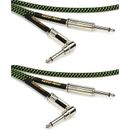 Ernie Ball P06082 Braided Straight to Right Angle Instrument Cable - 18 foot Black/Green (2-Pack)