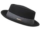 Women Men Pork Pie Crown Wool Felt Fedora Vintage Black Bowler Derby Hat for Fashion Dress Up Prop