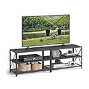 VASAGLE TV Stand, TV Console for TVs Up to 70 Inches, TV Table, 63 Inches Width, TV Cabinet with Storage Shelves, Steel Frame, for Living Room, Bedroom, Black with Wood Grain ULTV095B22