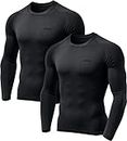 TSLA Men's Thermal Long Sleeve Compression Shirts, Athletic Base Layer Top, Winter Gear Running T-Shirt YUD40-KBK Large