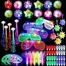 MIBOTE 83Pcs Led Light Up Toys Party Favors Glow in the Dark Party Supplies for Kid/Adults Halloween with 50 Finger Lights, 8 Jelly Rings, 5 Flashing Glasses, 5 Bracelets, 5 Fiber Optic Hair Lights