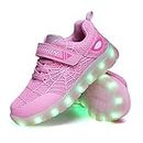 YUNICUS Kids Light Up Shoes Led Flash Sneakers with Spider Upper USB Charge for Boys Girls Toddles Best Gift for Birthday Thanksgiving Christmas Day, Pink/White, 8 US Toddler