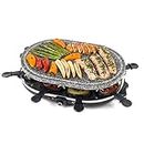 Giles & Posner EK1872G Electric Stone Raclette Grill - Indoor Tabletop 8 Person Raclette, Removable Stone Grill Hot Plate, Non-Stick Grill Pans, Spatulas Included, Adjustable Temperature Dial, 1200 W