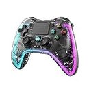 ROTOMOON Clear Wireless Controller with 8 Color Adjustable LED Lighting Compatible with Playstation 4/PS4 Pro/PS4 Slim, with Headphone Jack