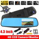 4.3" Mirror Dash Camera Dual Lens Car DVR Front Rear Video Night Cam Recorder