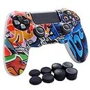 Hikfly Silicone Controller Cover Skin Protector Case Faceplates Kits for Sony Playstation 4 PS4/PS4 Slim/PS4 Pro Cntroller Video Games(1 x Cover with 8 x FPS Pro Thumb Grips Caps)(Green Cartoon)