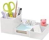 INKULTURE Office Desk Organiser, Pen Holder, Multifunctional Storage Organizer With 6 Sorting Compartments for Pens, Mobile Phone, Sticky Notes, Business Card, Remote Control | White | Pack of 01