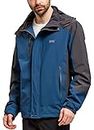 Men Casual Hooded Rain Jacket-Diamond Candy lightweight Waterproof Softshell Raincoat Outdoor Sportswear, Dark Blue, XL