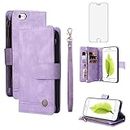 Asuwish Phone Case for iPhone 6 6s Wallet Cover with Screen Protector Card Holder Flip Zipper Cell Accessories iPhone6 Six i6 S iPhone6s iPhine6s iPhones6s i Phone6s Phone6 6a S6 Women Men Purple