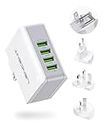 LENCENT Travel Wall Charger USB Plug, Multi-port 4-Port International Universal Travel Adapter, 22W/5V 4.4A European Charger with Foldable UK/USA/EU/AUS Plug for iPad, iPhone,Android Phones and Tablet