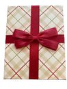 Portatarjetas de regalo a cuadros crema Amazon con cinta roja para Navidad San Valentín