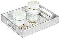 Vixdonos Decorative Mirror Tray,Silver Vanity Tray,Leather Catchall Organizer for Makeup,Perfume and Cosmetic on Dresser or Coffee Table(Small, Silver)