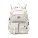 ZZAMG Backpacks for School Girls Aesthetic, School Backpacks for Teen Girls Cute School Bag Bookbag Anime - Laptop Backpacks 15.6 Inch College Bookbag (White)
