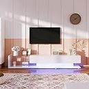 Azkoeesy TV-Schrank 170 cm Länge, in Hochglanz weiß, mit LED-Beleuchtung, 2 Schublade, Glas Ablage, Modernes TV Lowboard Fernsehschrank für Wohnzimmer (Reinweiß)