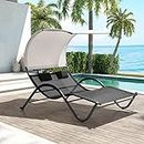 Crestlive Products Patio Double Chaise Lounge, Outdoor Tanning Daybed Lounger, Hammock Bed Loveseat with Sun Shade Canopy, Wheels & Headrest for Backyard, Pool, Lawn(Gray)