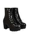 Shoetopia Women & Girls Lace Up Block Heeled Western Boots/Boot-07/Black/UK5