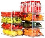 Unique Impression Set of 8 Stackable Fridge Organisers - Clear Fridge Storage Containers with Handles - Organizer Boxes for Refrigerator, Cupboard, Cabinet, Pantry, Snacks, Cans, Tins, Kitchen,