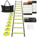 20ft Agility Ladder & Soccer Training Equipment for Kids - Football Training Equipment for Youth Set - Increase Speed & Footwork for Tennis, Basketball, Sports & Fitness - Cones, Bag & Workout Charts