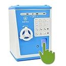 Kids Safe Bank with Fingerprint Password Talking ATM Piggy Bank for Real Money Toy Gift for 6-14 Years Old Boys Girls (Blue/White)