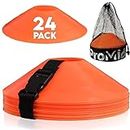 24 Pcs Soccer Cones for Training - with Mesh Bag & Strap - Flexible & Heavy Duty - Best for Football, Basketball & Running Drills - Premium Quality Soccer Training Cones Sports