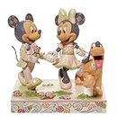 Enesco Jim Shore Disney Traditions White Woodland Mickey and Minnie Mouse Walking Pluto Figurine, 5.67 Inch, Multicolor